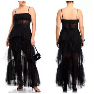 BCBGMAXAZRIA Size 12 Corset Tulle Tiered Oly Gown in Black (Blogger favorite)